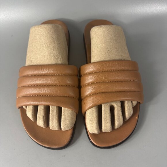 Garnet Hill Made In Italy Daria Modern Slides in Brown Leather, Size 7 1/2 - Picture 4 of 15